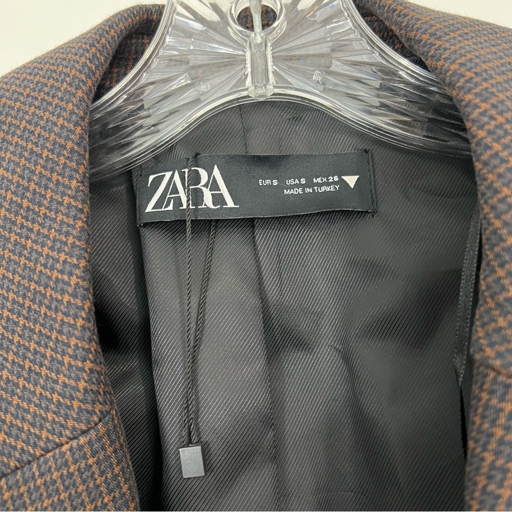 Zara Plaid Brown Cropped Blazer Jacket Houndstooth Size Small - Picture 7 of 8